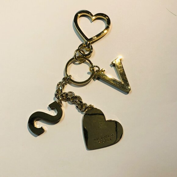 Victoria's Secret Love Heart & Initials Keychain With Gold Tone & Red Accents - Picture 3 of 3